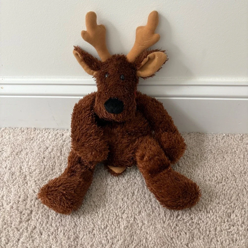 Hallmark Plush Reindeer Comet Sparkly Brown Soft Stuffed Animal‎ Red Collar